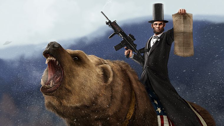 guns, Abraham Lincoln, CGI, bears, 3D - desktop wallpaper