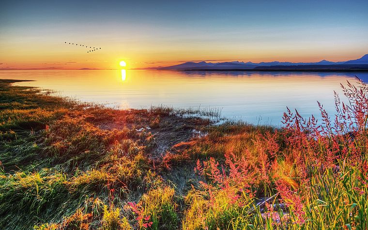 sunset, landscapes, nature, Sun, lakes - desktop wallpaper