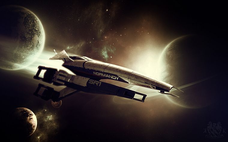 outer space, Normandy, stars, planets, rings, spaceships, science fiction, vehicles - desktop wallpaper