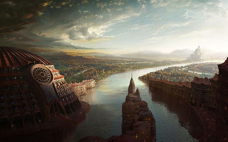 cityscapes, fantasy art, rivers - desktop wallpaper