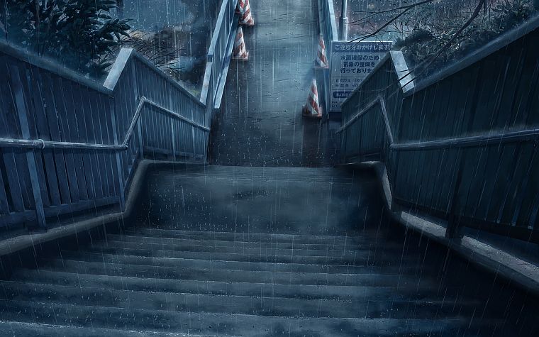 rain, stairways - desktop wallpaper