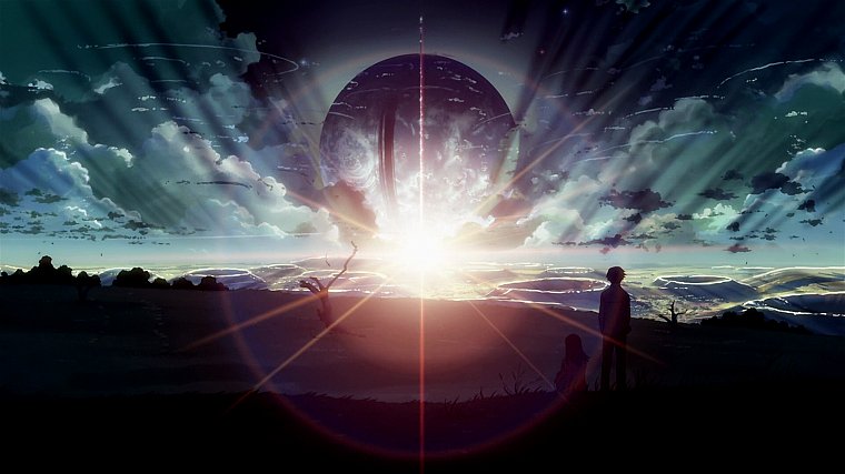 outer space, silhouettes, Makoto Shinkai, scenic, 5 Centimeters Per Second - desktop wallpaper