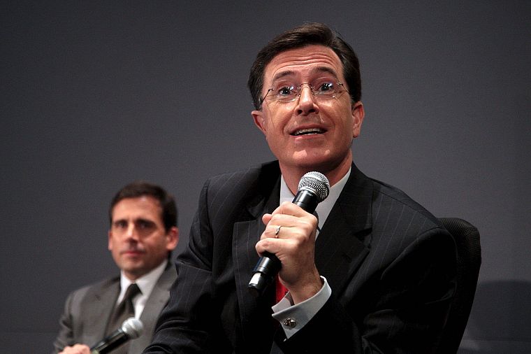 Stephen Colbert, Steve Carell, microphones - desktop wallpaper