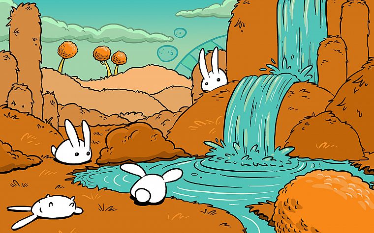 bunnies, rabbits, waterfalls - desktop wallpaper