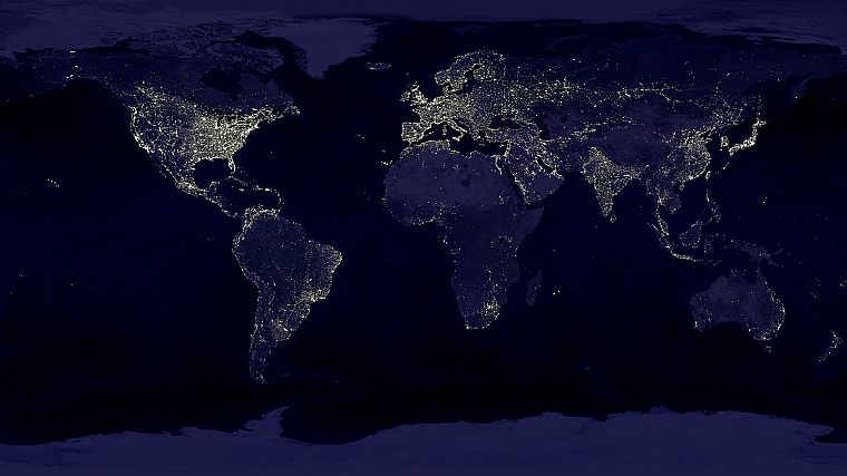 night, worldmap, continents, oceans - desktop wallpaper
