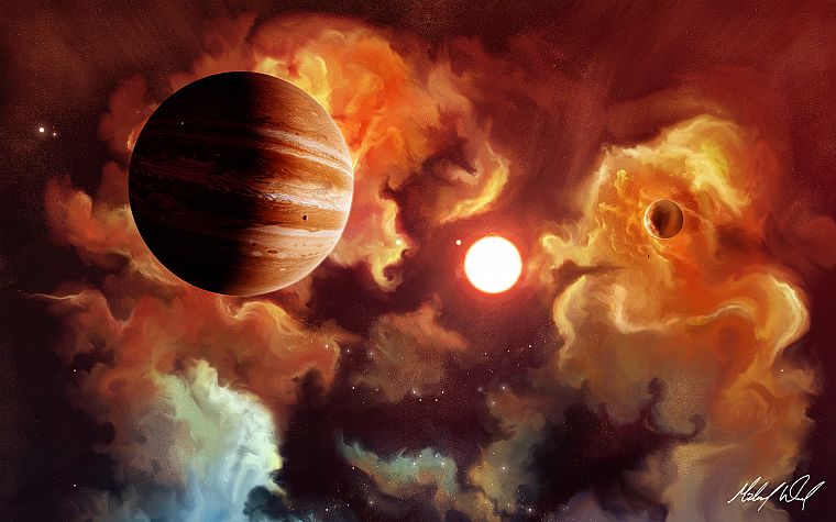 clouds, Sun, outer space, planets - desktop wallpaper