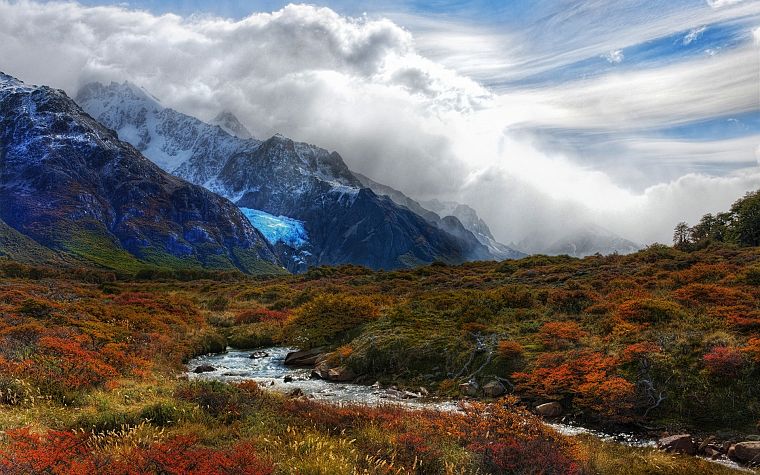 mountains, clouds, nature, valleys, Argentina, streams, Andes - desktop wallpaper