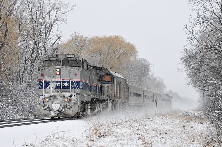 snow, trains, railroad tracks, locomotives, Amtrak - desktop wallpaper