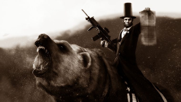 Abraham Lincoln, beard, assault rifle, bears, hats - desktop wallpaper