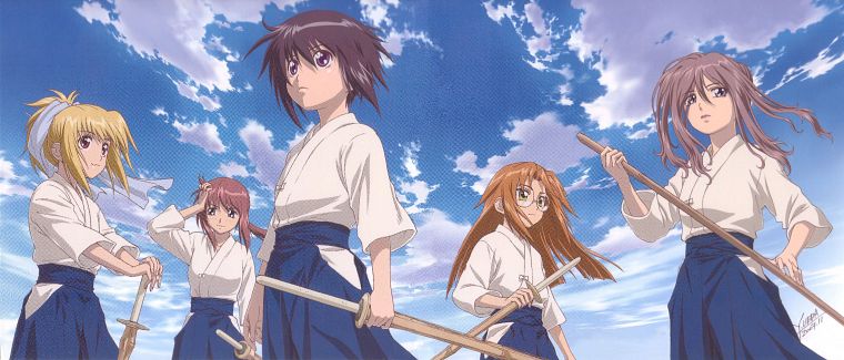 Bamboo Blade, anime girls, Kuwahara Sayako, Kawazoe Tamaki, Chiba Kirino, Azuma Satori, Miyazaki Miyako - desktop wallpaper