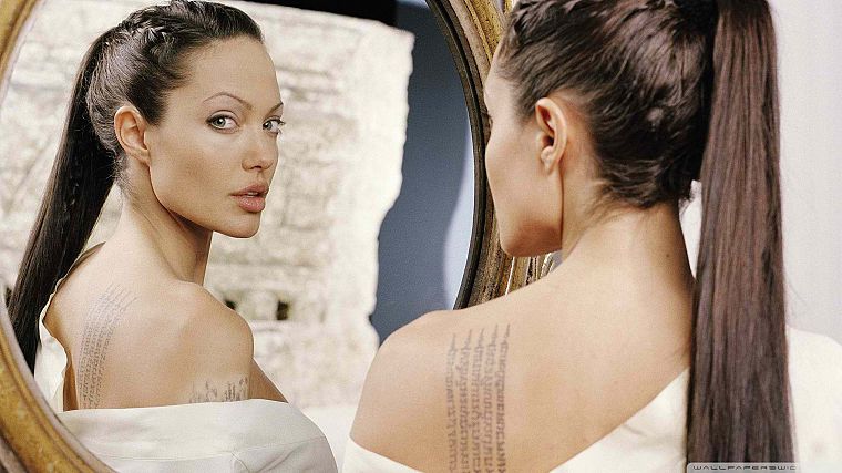 brunettes, tattoos, women, actress, Angelina Jolie, celebrity - desktop wallpaper