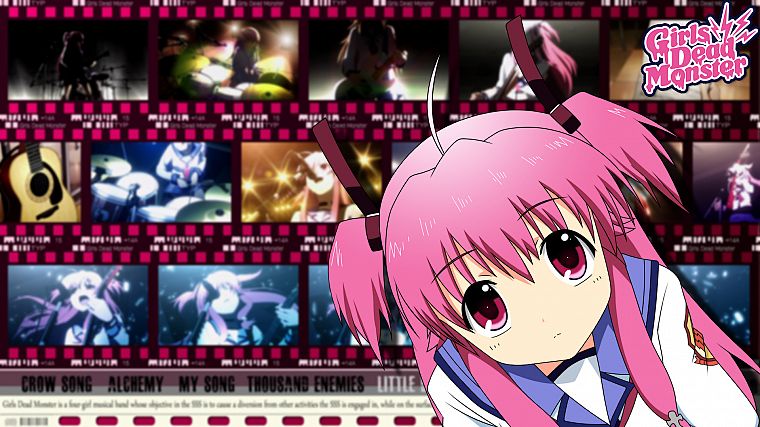 text, Angel Beats!, pink hair, guitars, Yui (Angel Beats) - desktop wallpaper