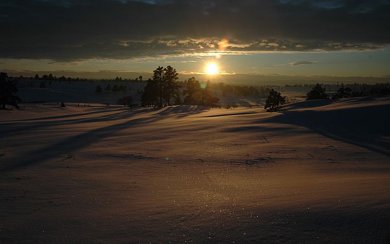 sunset, landscapes, nature, winter, snow - desktop wallpaper