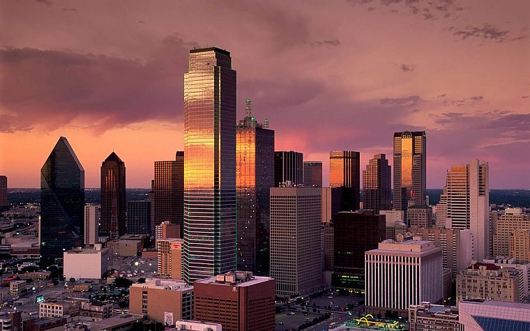 sunset, cityscapes, buildings, Dallas - desktop wallpaper