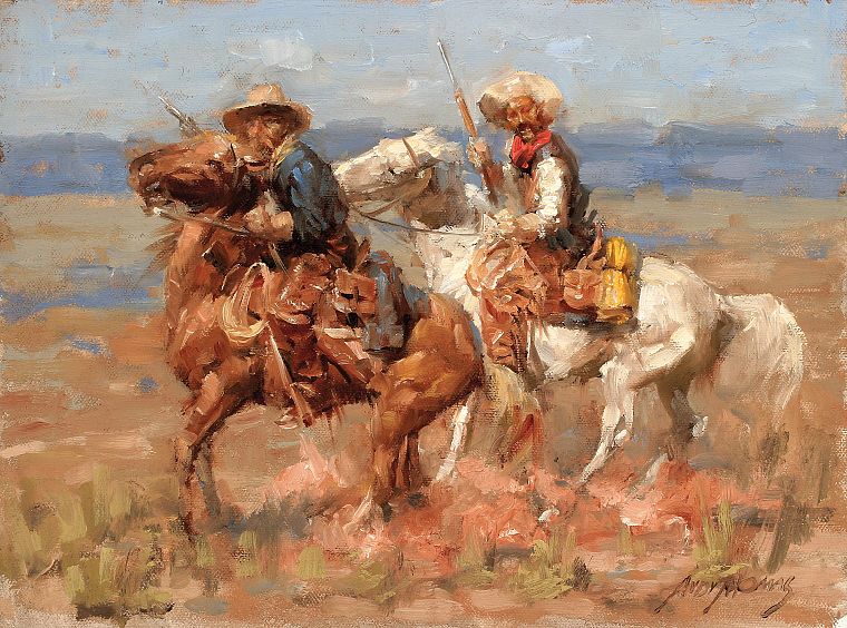 paintings, cowboys - desktop wallpaper