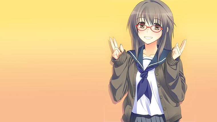 school uniforms, glasses, smiling, meganekko, black hair - desktop wallpaper