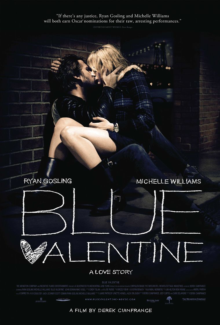 kissing, Michelle Williams, Ryan Gosling, movie posters, Blue Valentine - desktop wallpaper