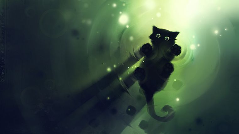 green, cats, DeviantART, artwork, kittens, Apofiss, simple - desktop wallpaper