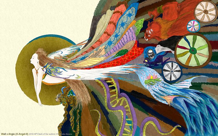 multicolor, kimono, fairies, Yoshitaka Amano - desktop wallpaper