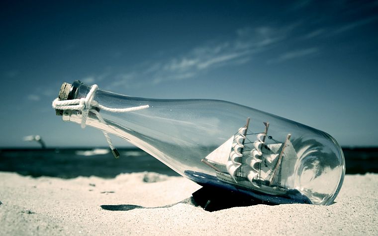 bottles, ships, vehicles, beaches - desktop wallpaper