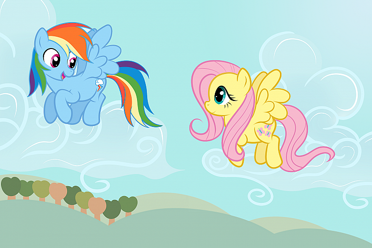 fly, Fluttershy, ponies, Rainbow Dash, My Little Pony: Friendship is Magic - desktop wallpaper
