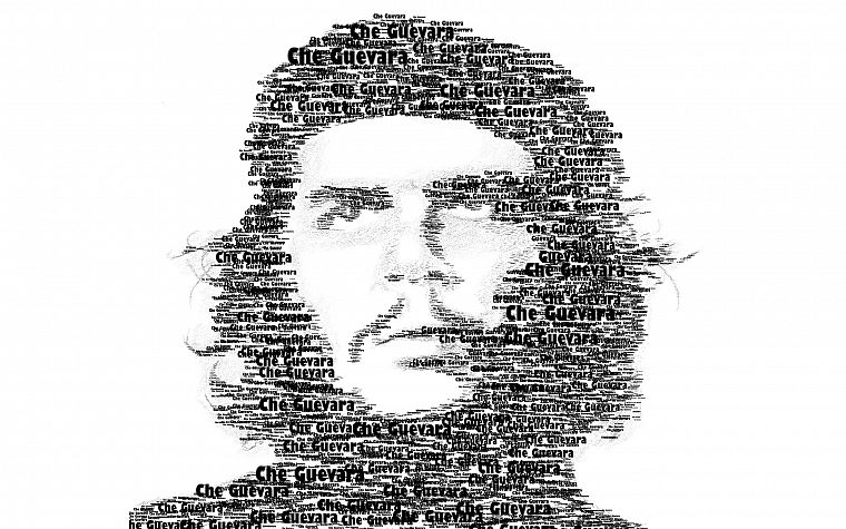 black, white, Che, typography, rebel, Che Guevara, typographic portrait - desktop wallpaper