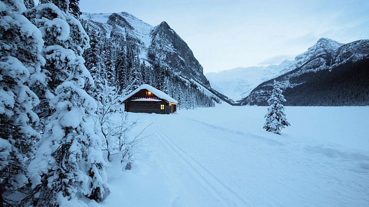 landscapes, nature, winter, houses - desktop wallpaper
