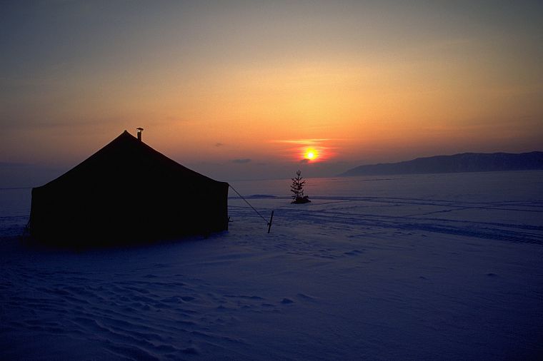 sunset, landscapes, snow, tents - desktop wallpaper