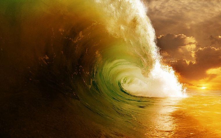 green, ocean, waves, splashes - desktop wallpaper
