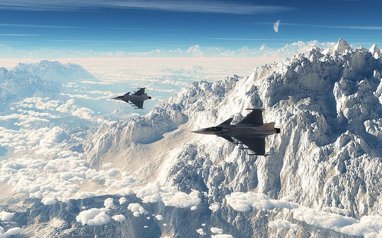 mountains, clouds, aircraft, fighter jets - desktop wallpaper