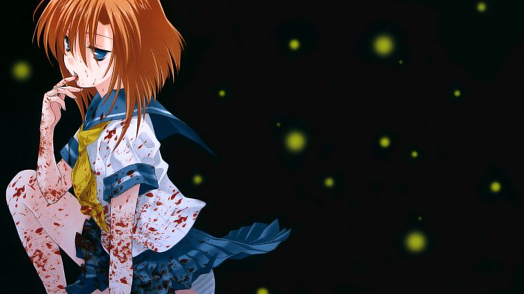 blood, redheads, school uniforms, Higurashi no Naku Koro ni, Ryuuguu Rena, anime girls - desktop wallpaper