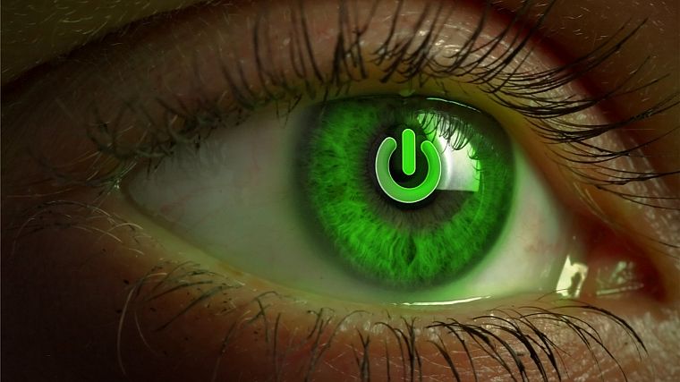 green eyes, power button - desktop wallpaper