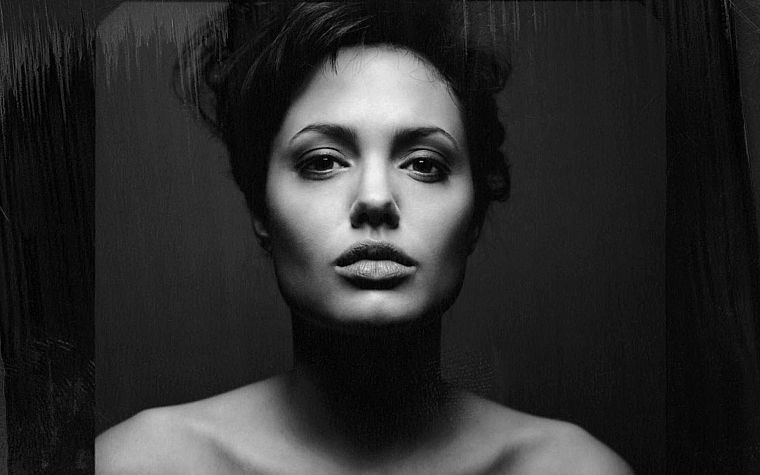women, Angelina Jolie, grayscale - desktop wallpaper