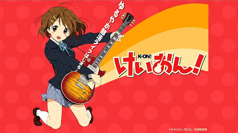K-ON!, school uniforms, Hirasawa Yui, guitars, anime, knee socks - desktop wallpaper