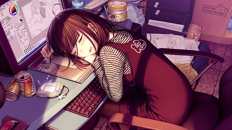 sleeping, Sayori Neko Works, Oekaki Musume - desktop wallpaper