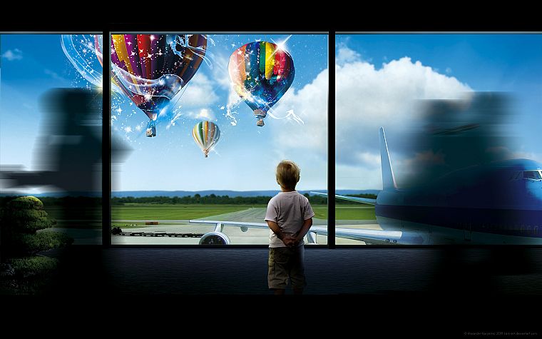 hot air balloons, photo manipulation - desktop wallpaper