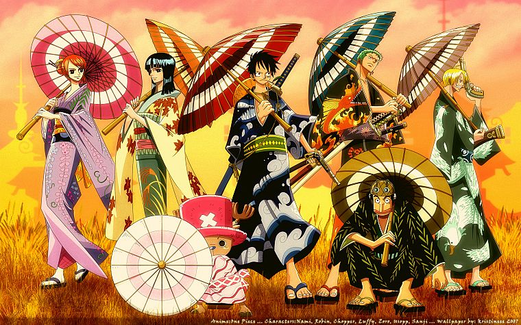 One Piece (anime), Nico Robin, kimono, Roronoa Zoro, chopper, Japanese clothes, Monkey D Luffy, Nami (One Piece), Sanji (One Piece) - desktop wallpaper