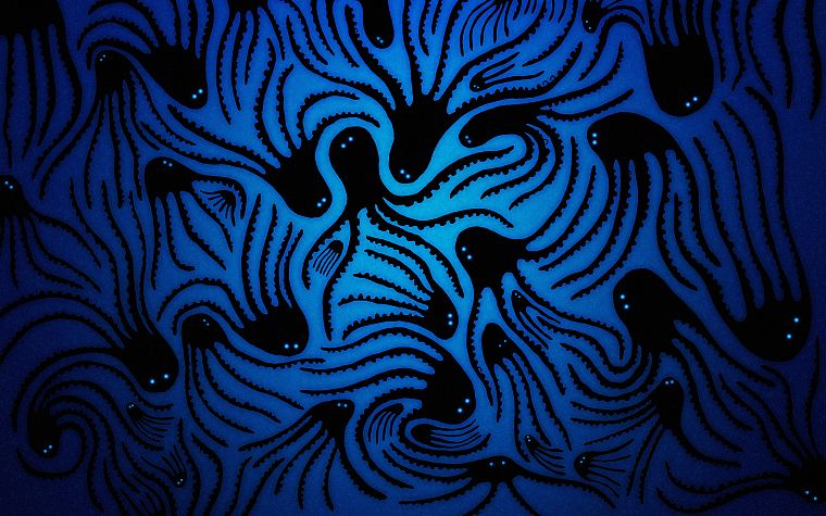 abstract, octopuses, artwork, blue background - desktop wallpaper