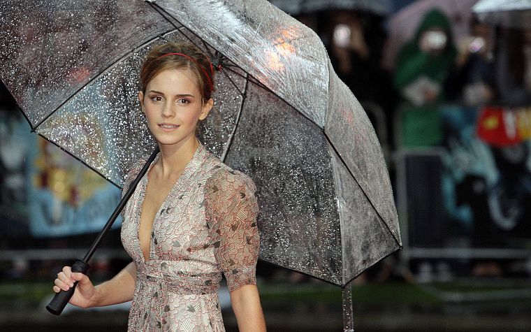 women, Emma Watson, umbrellas - desktop wallpaper
