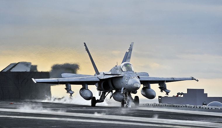 carrier, airplanes, take off, F-18 Hornet, jet aircraft - desktop wallpaper