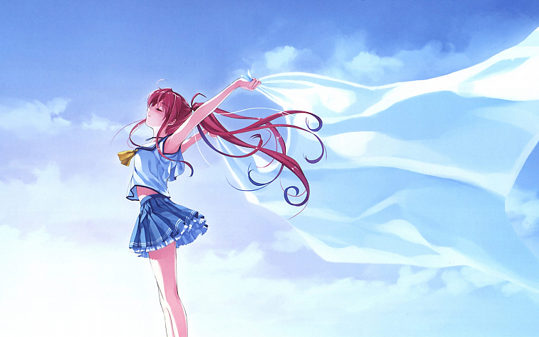 school uniforms, Misaki Kurehito, anime girls, Suiheisen made Nan Mile?, Miyamae Tomoka, skies - desktop wallpaper