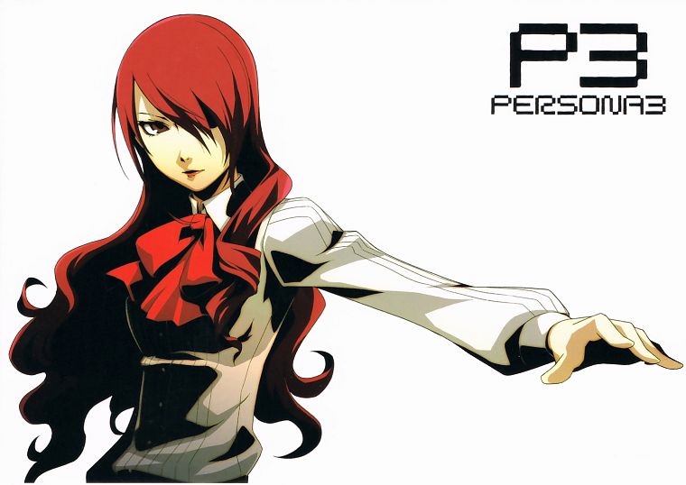 redheads, Persona series, Persona 3, simple background, anime girls, hair in face, Kirijo Mitsuru - desktop wallpaper