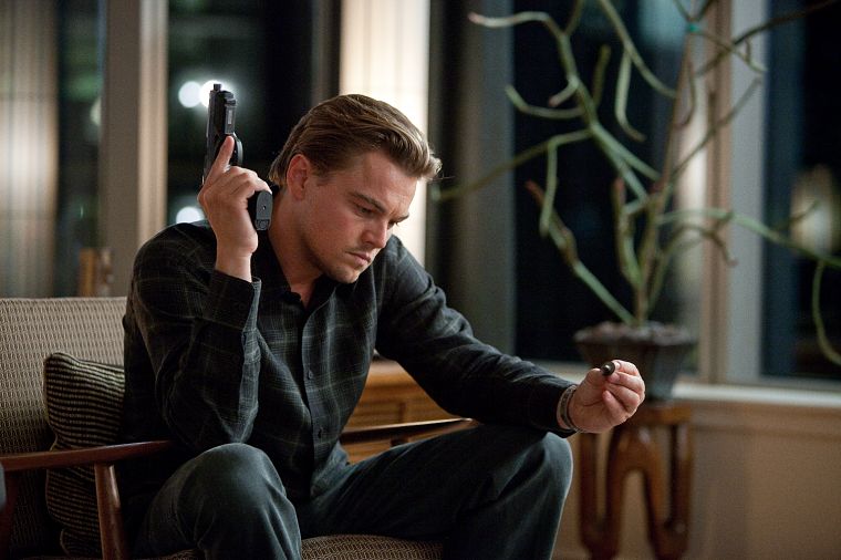 guns, Inception, sitting, Leonardo DiCaprio - desktop wallpaper