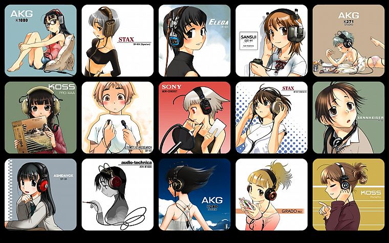 headphones, anime - desktop wallpaper
