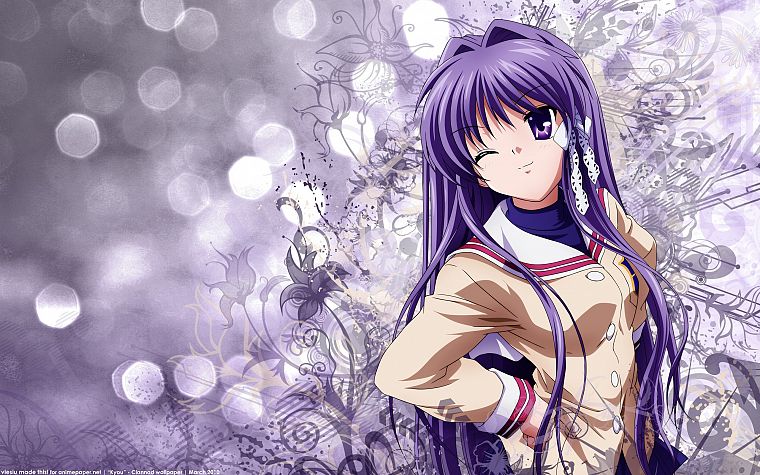 long hair, Clannad, purple hair, Clannad After Story, seifuku, Fujibayashi Kyou, purple eyes - desktop wallpaper