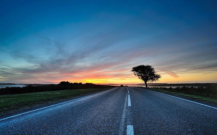 sunset, landscapes, roads - desktop wallpaper