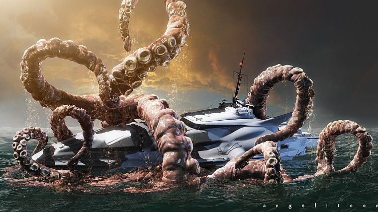 tentacles, Kraken, boats, vehicles - desktop wallpaper