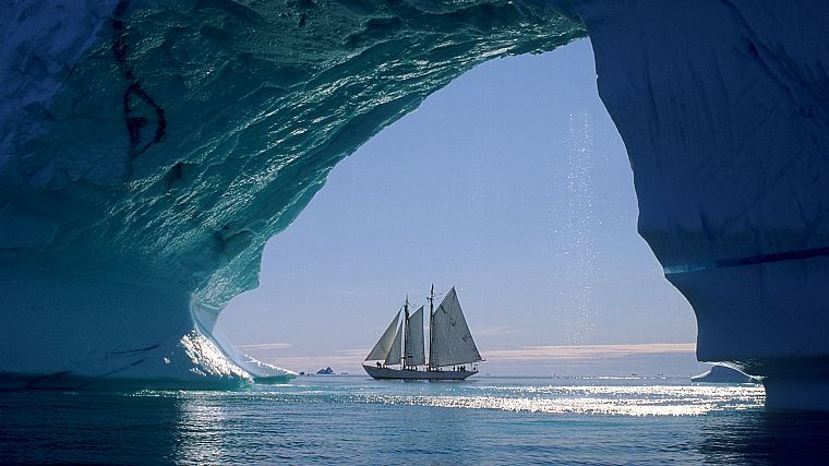 icebergs, sailboats, Greenland, sea - desktop wallpaper