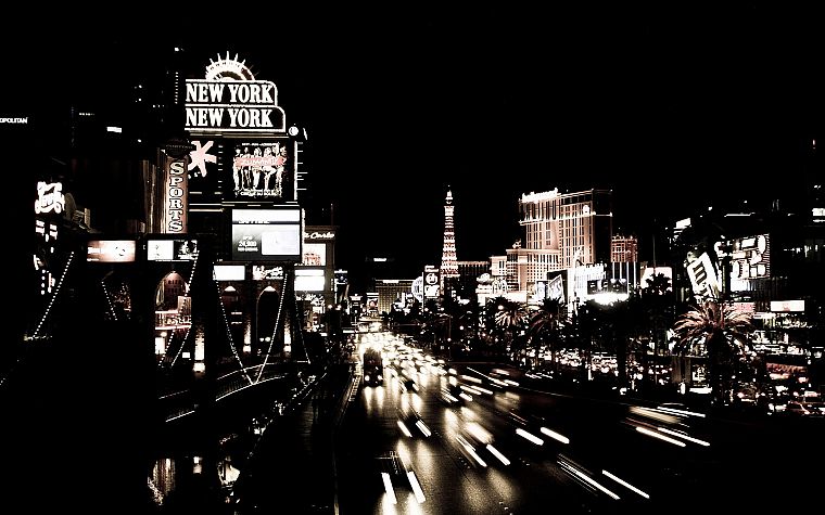 black and white, black, cityscapes, streets, white, cars, Las Vegas, urban, buildings - desktop wallpaper