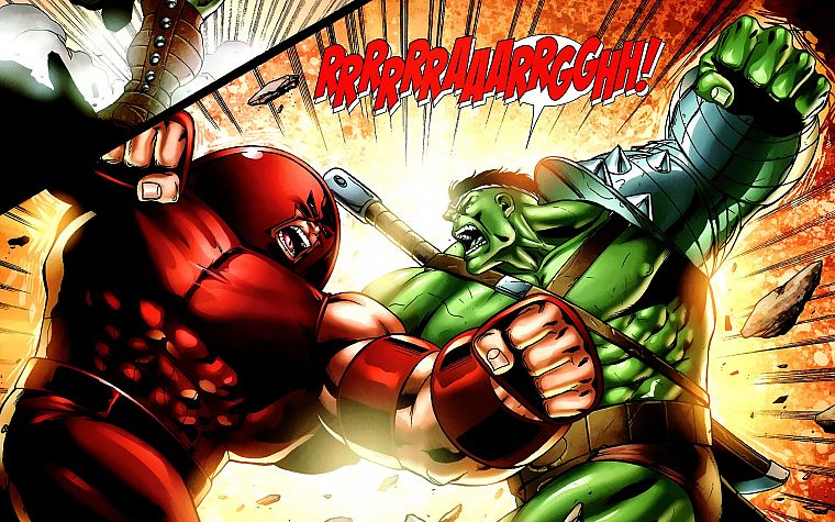 Hulk (comic character), fighting, Juggernaut, Marvel Comics - desktop wallpaper